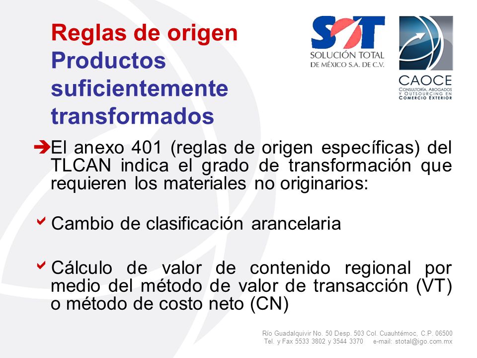 Reglas de origen Productos suficientemente transformados