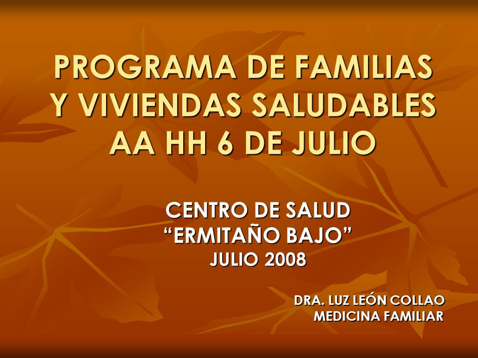 PROGRAMA DE FAMILIAS Y VIVIENDAS SALUDABLES AA HH 6 DE JULIO