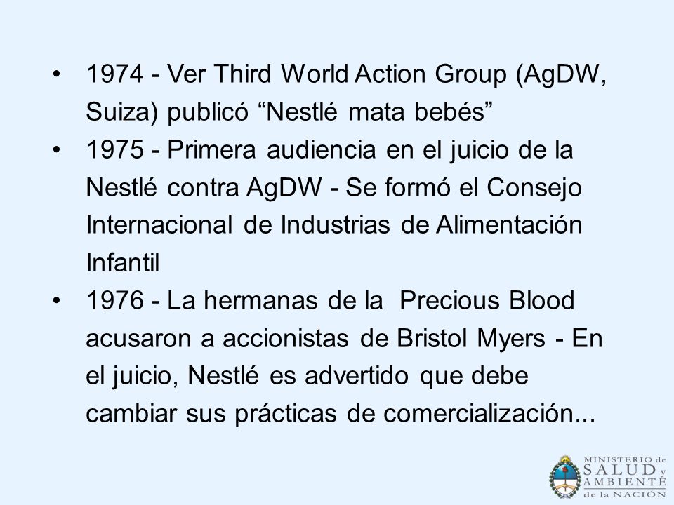 Ver Third World Action Group (AgDW, Suiza) publicó Nestlé mata bebés
