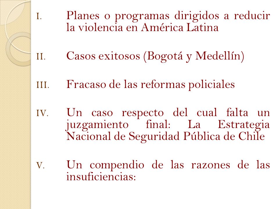 Planes o programas dirigidos a reducir la violencia en América Latina