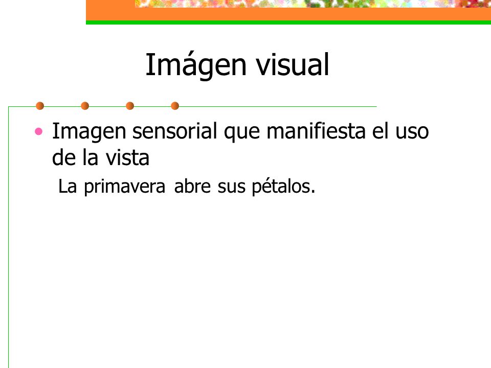 Imágen visual Imagen sensorial que manifiesta el uso de la vista