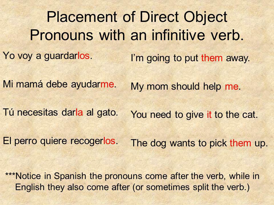 Placement of Direct Object Pronouns with an infinitive verb.