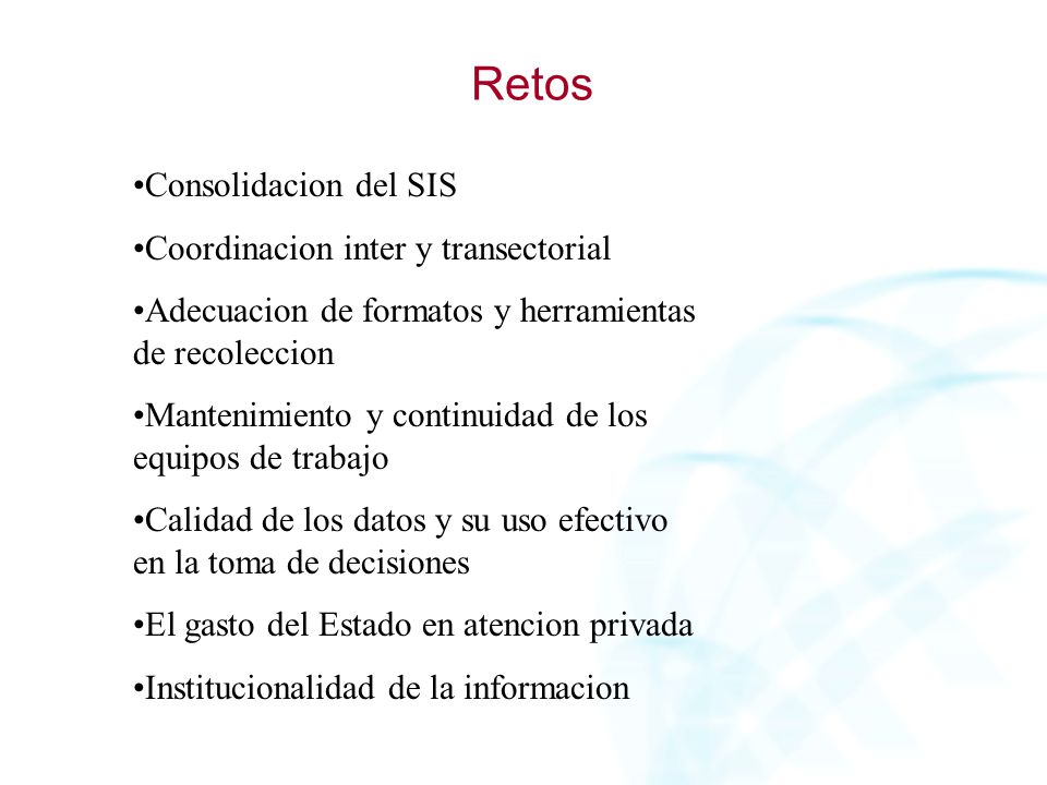 Retos Consolidacion del SIS Coordinacion inter y transectorial