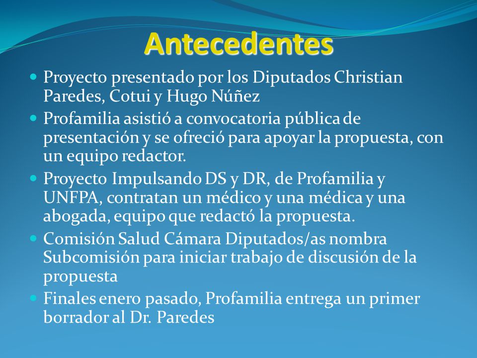 Antecedentes Proyecto presentado por los Diputados Christian Paredes, Cotui y Hugo Núñez.