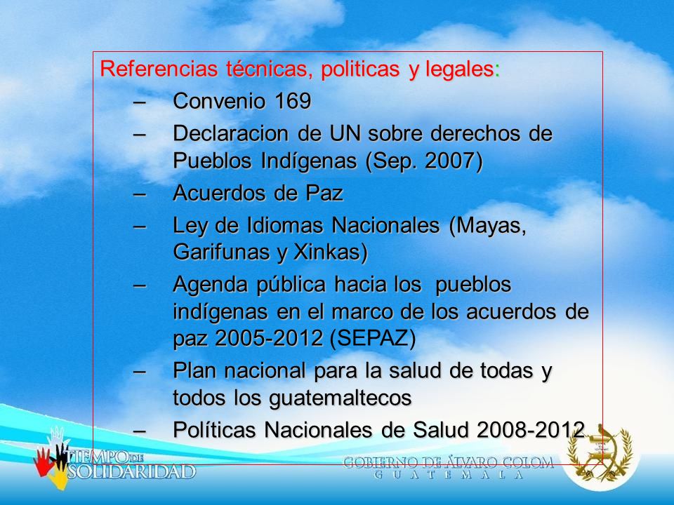 Referencias técnicas, politicas y legales: