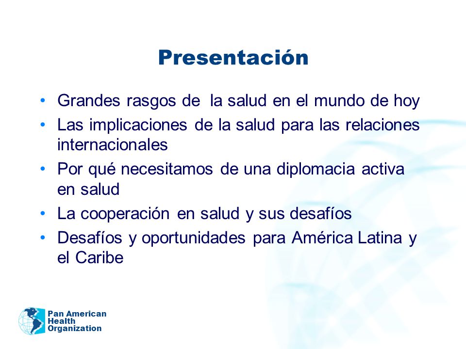 Presentación Grandes rasgos de la salud en el mundo de hoy