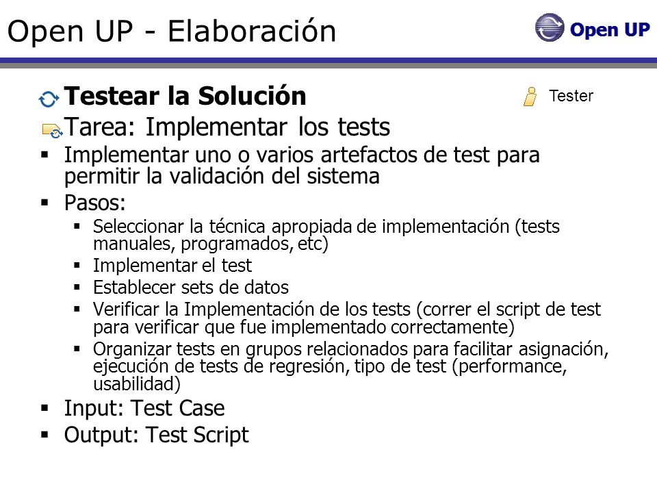 Open UP - Elaboración Testear la Solución Tarea: Implementar los tests
