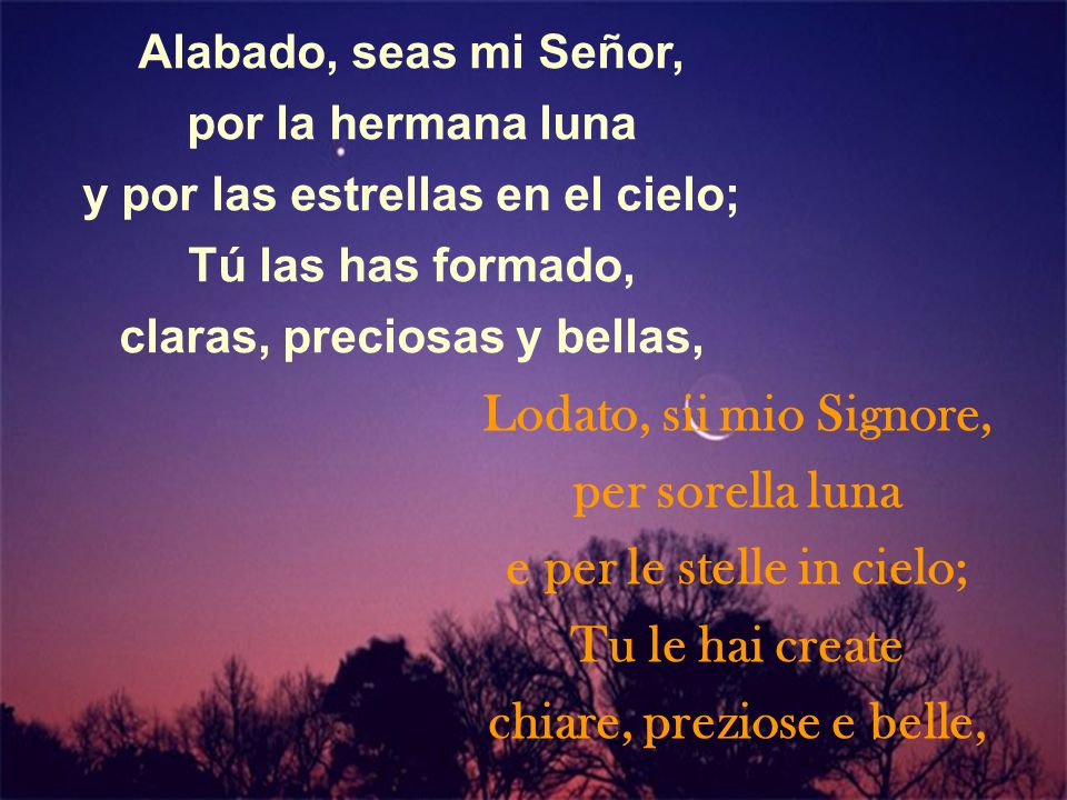 e per le stelle in cielo; Tu le hai create chiare, preziose e belle,