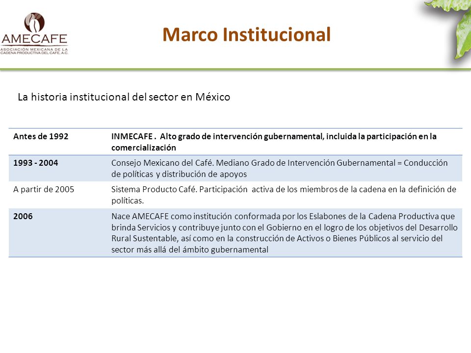 Marco Institucional La historia institucional del sector en México