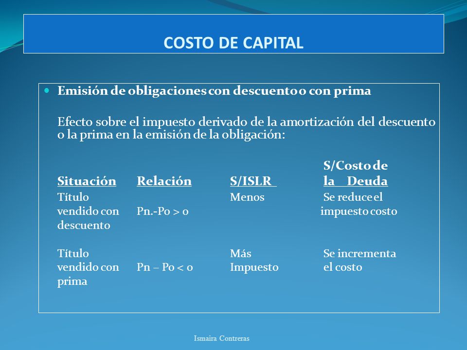 COSTO DE CAPITAL Emisión de obligaciones con descuento o con prima
