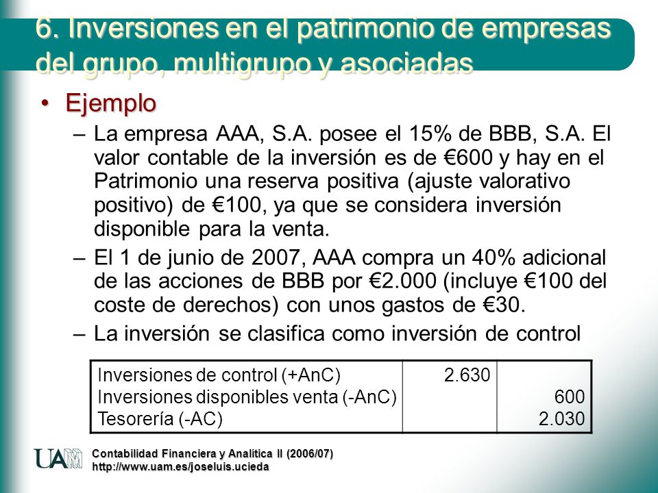 6. Inversiones en el patrimonio de empresas del grupo, multigrupo y asociadas