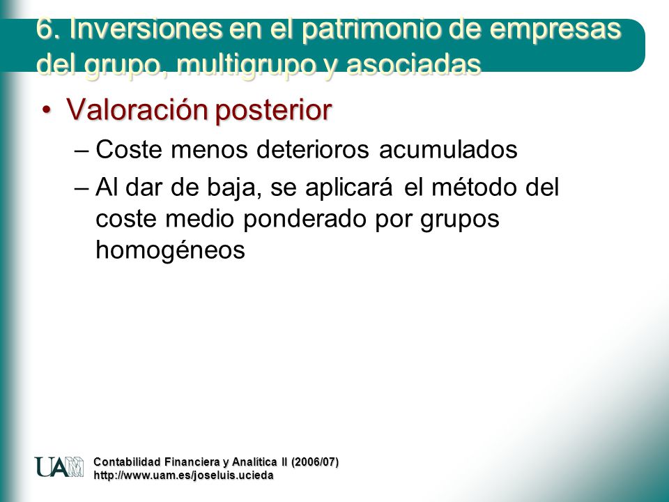 6. Inversiones en el patrimonio de empresas del grupo, multigrupo y asociadas