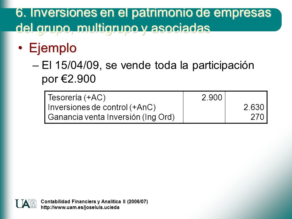 6. Inversiones en el patrimonio de empresas del grupo, multigrupo y asociadas