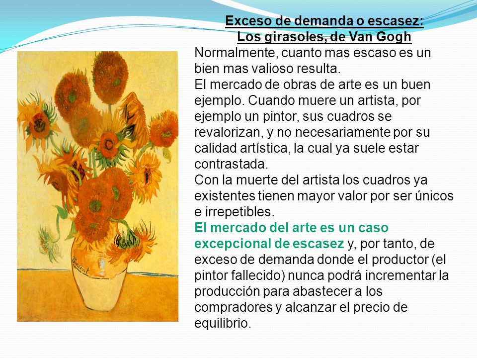 Exceso de demanda o escasez: Los girasoles, de Van Gogh