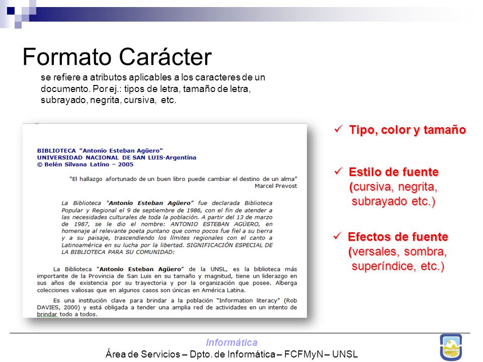 Formato Carácter Tipo, color y tamaño