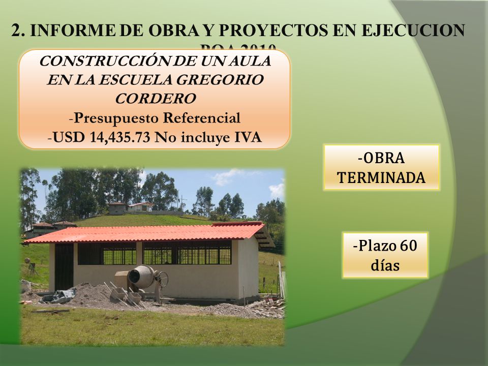 2. INFORME DE OBRA Y PROYECTOS EN EJECUCION POA 2010