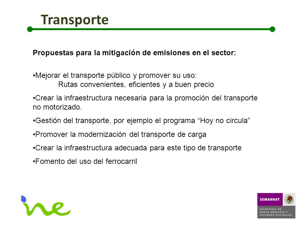 Transporte Propuestas para la mitigación de emisiones en el sector:
