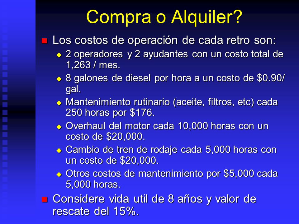 Compra o Alquiler Los costos de operación de cada retro son: