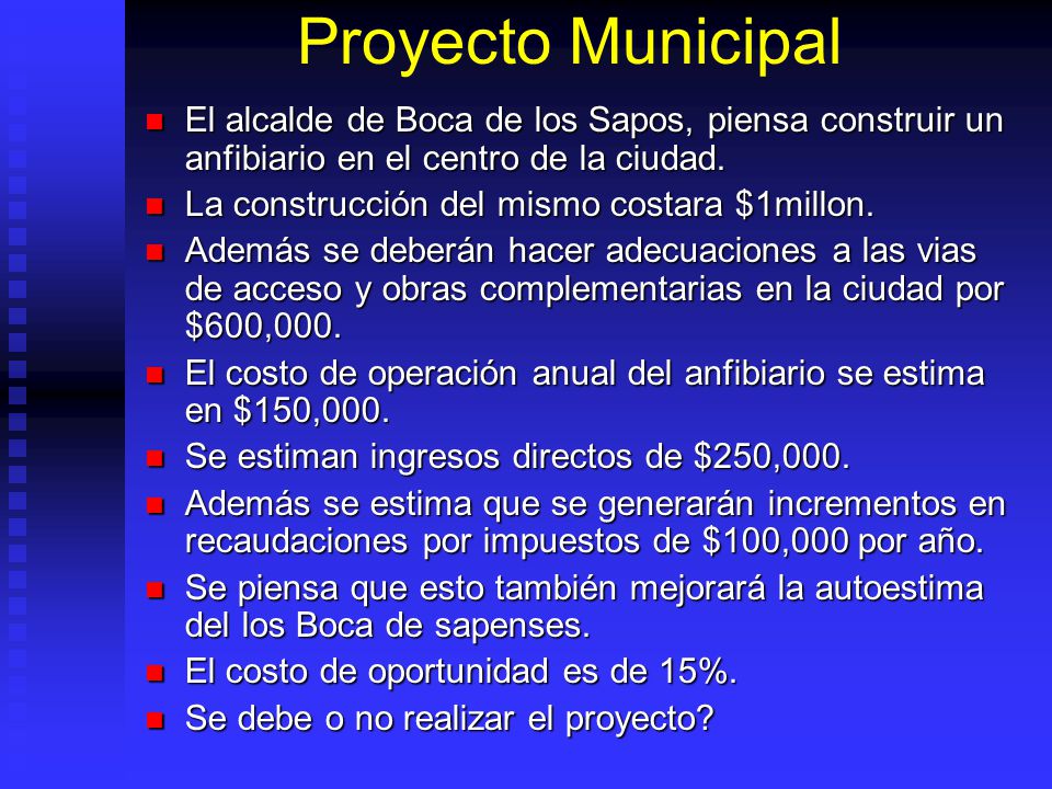 Proyecto Municipal El alcalde de Boca de los Sapos, piensa construir un anfibiario en el centro de la ciudad.