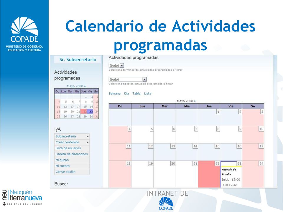 Calendario de Actividades programadas