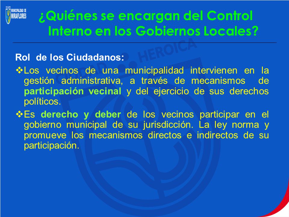 ¿Quiénes se encargan del Control Interno en los Gobiernos Locales