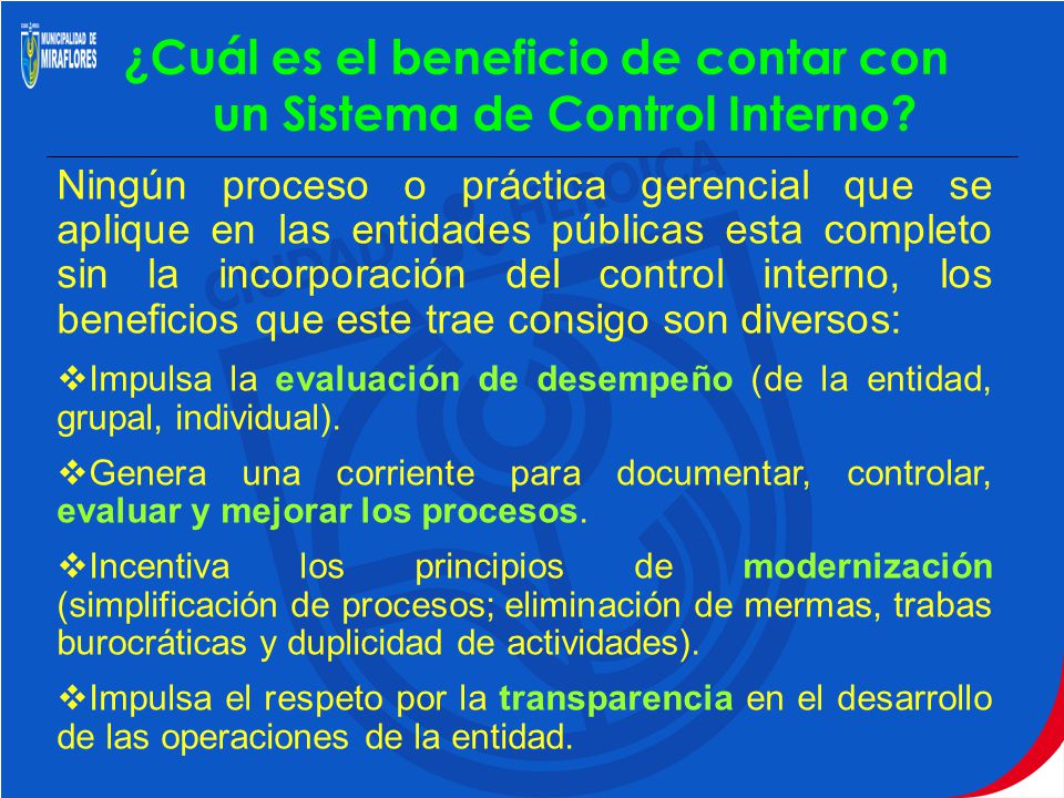¿Cuál es el beneficio de contar con un Sistema de Control Interno