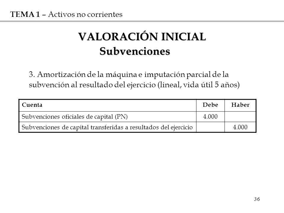 VALORACIÓN INICIAL Subvenciones TEMA 1 – Activos no corrientes