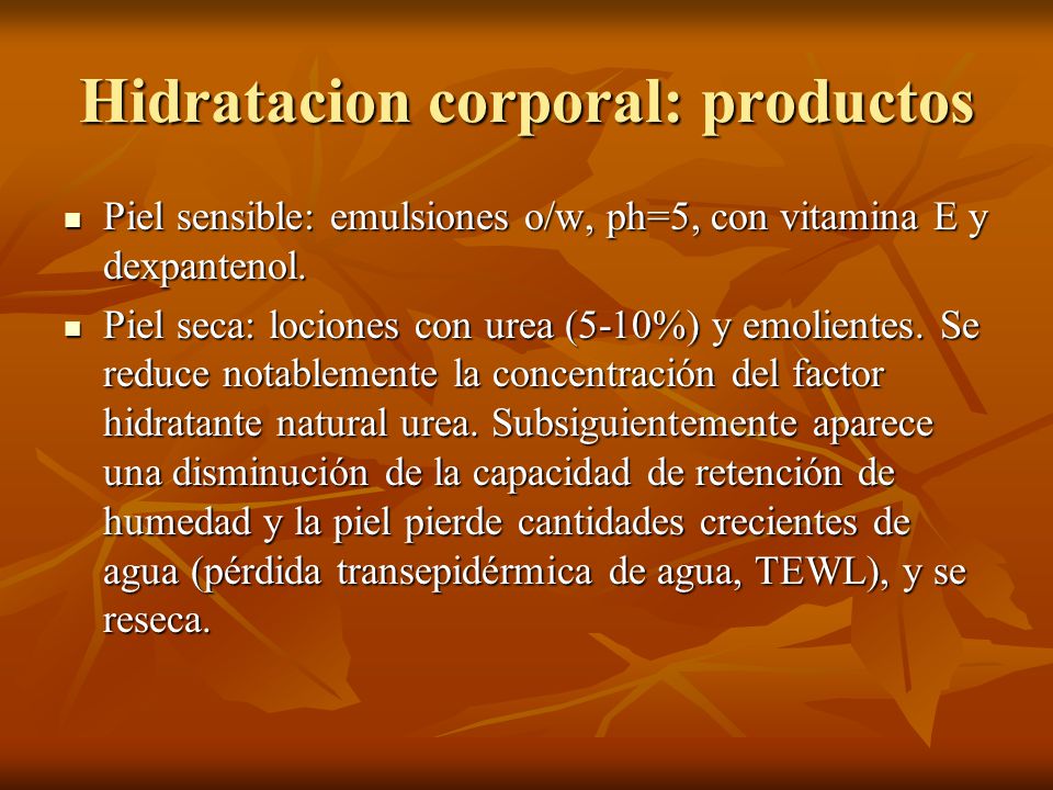 Hidratacion corporal: productos
