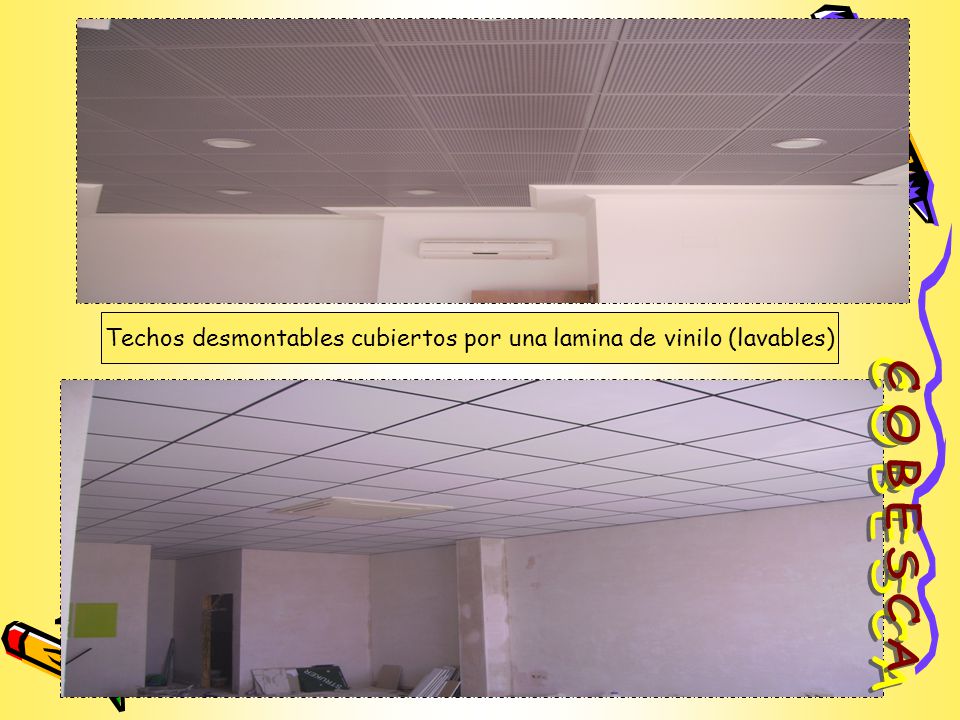 Techos desmontables cubiertos por una lamina de vinilo (lavables)