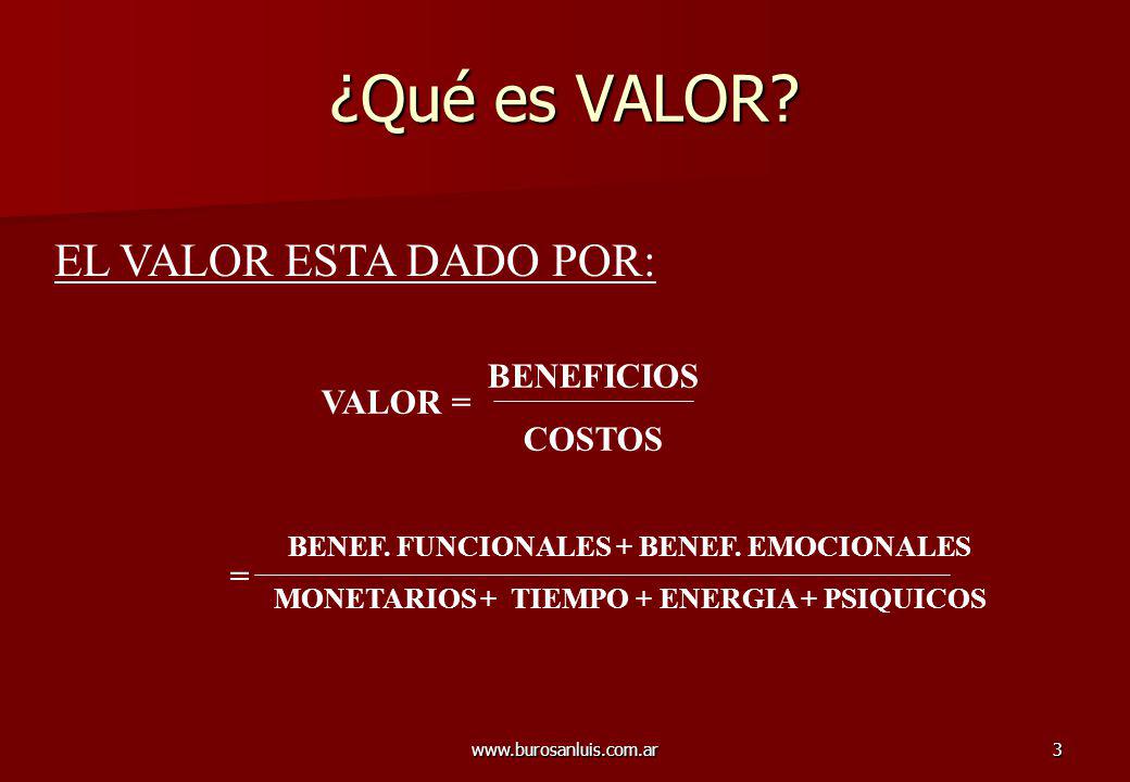 ¿Qué es VALOR EL VALOR ESTA DADO POR: BENEFICIOS COSTOS VALOR = =