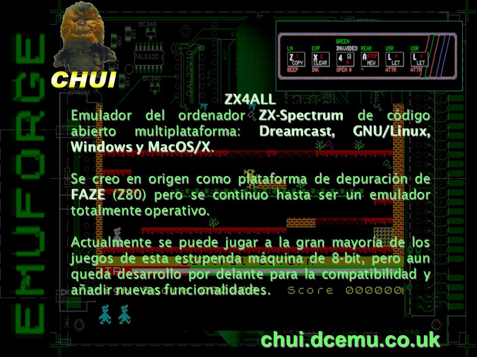 ZX4ALL Emulador del ordenador ZX-Spectrum de código abierto multiplataforma: Dreamcast, GNU/Linux, Windows y MacOS/X.