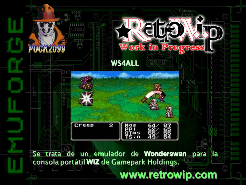 WS4ALL Se trata de un emulador de Wonderswan para la consola portátil WIZ de Gamepark Holdings.