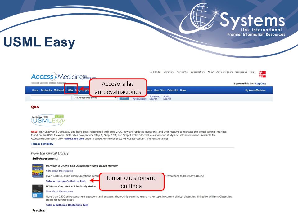 USML Easy Acceso a las autoevaluaciones Tomar cuestionario en línea
