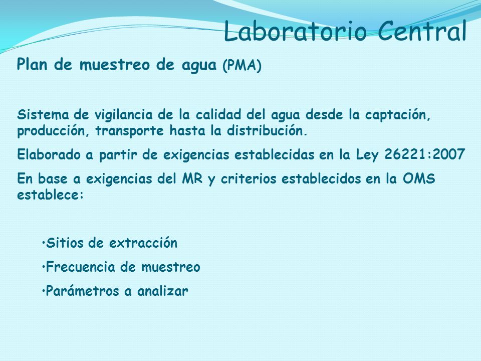 Laboratorio Central Plan de muestreo de agua (PMA)