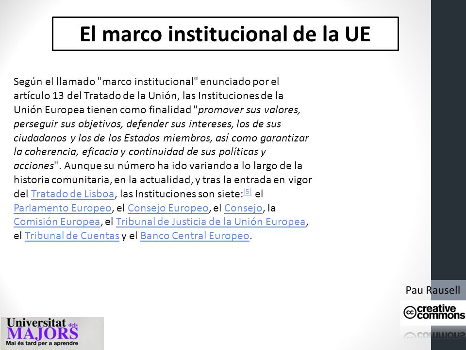 El marco institucional de la UE