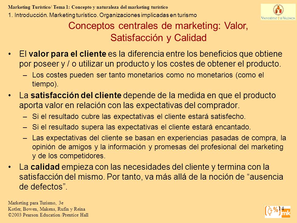 Conceptos centrales de marketing: Valor, Satisfacción y Calidad