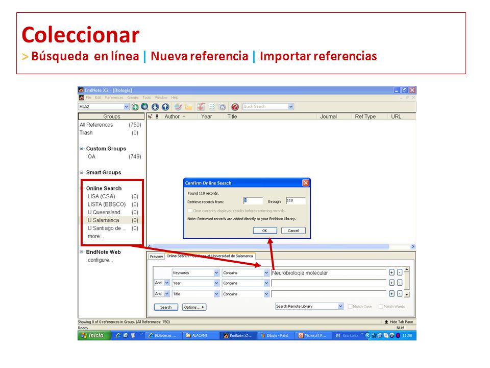 Coleccionar > Búsqueda en línea | Nueva referencia | Importar referencias