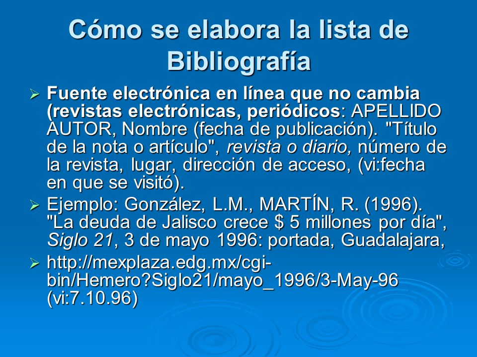 Cómo se elabora la lista de Bibliografía
