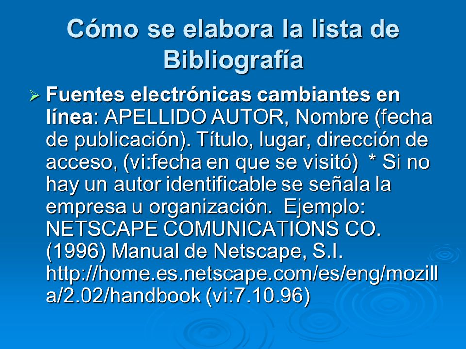 Cómo se elabora la lista de Bibliografía