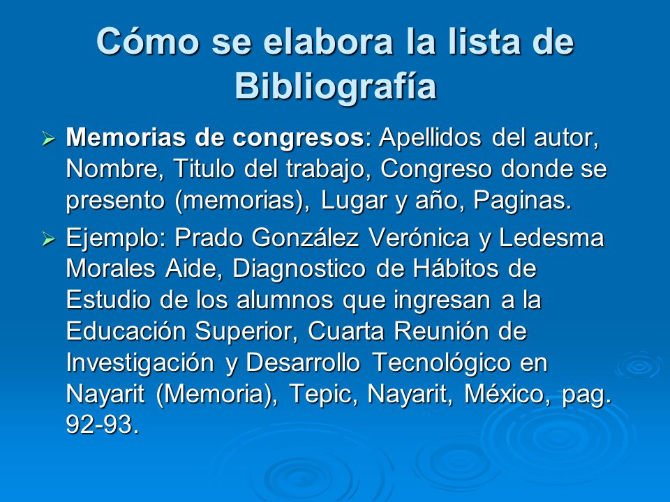 Cómo se elabora la lista de Bibliografía