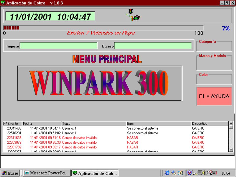 MENU PRINCIPAL WINPARK 300