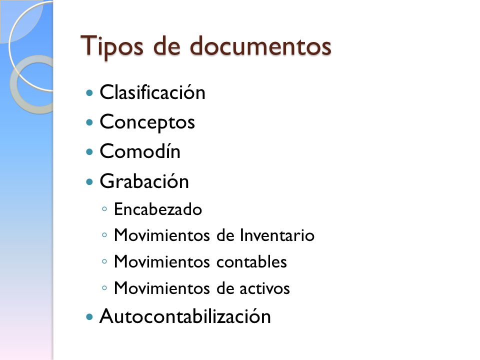 Tipos de documentos Clasificación Conceptos Comodín Grabación