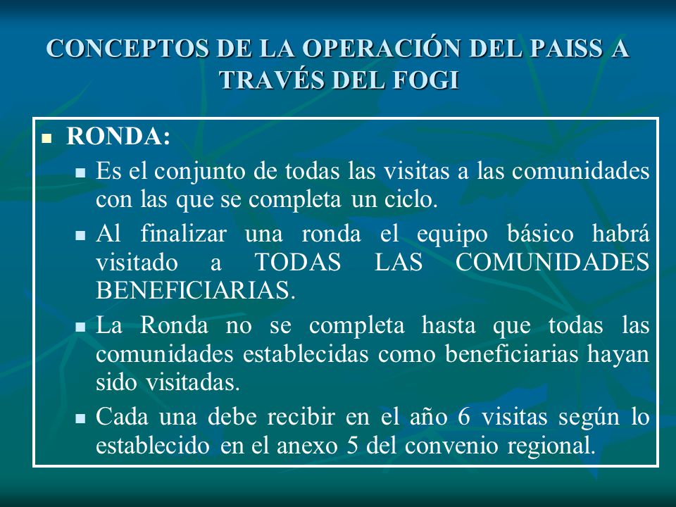 CONCEPTOS DE LA OPERACIÓN DEL PAISS A TRAVÉS DEL FOGI