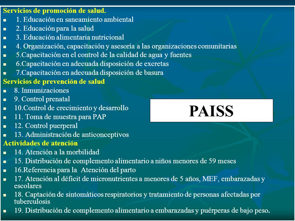 PAISS Servicios de promoción de salud.