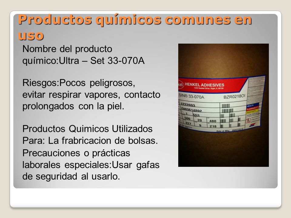 Productos químicos comunes en uso