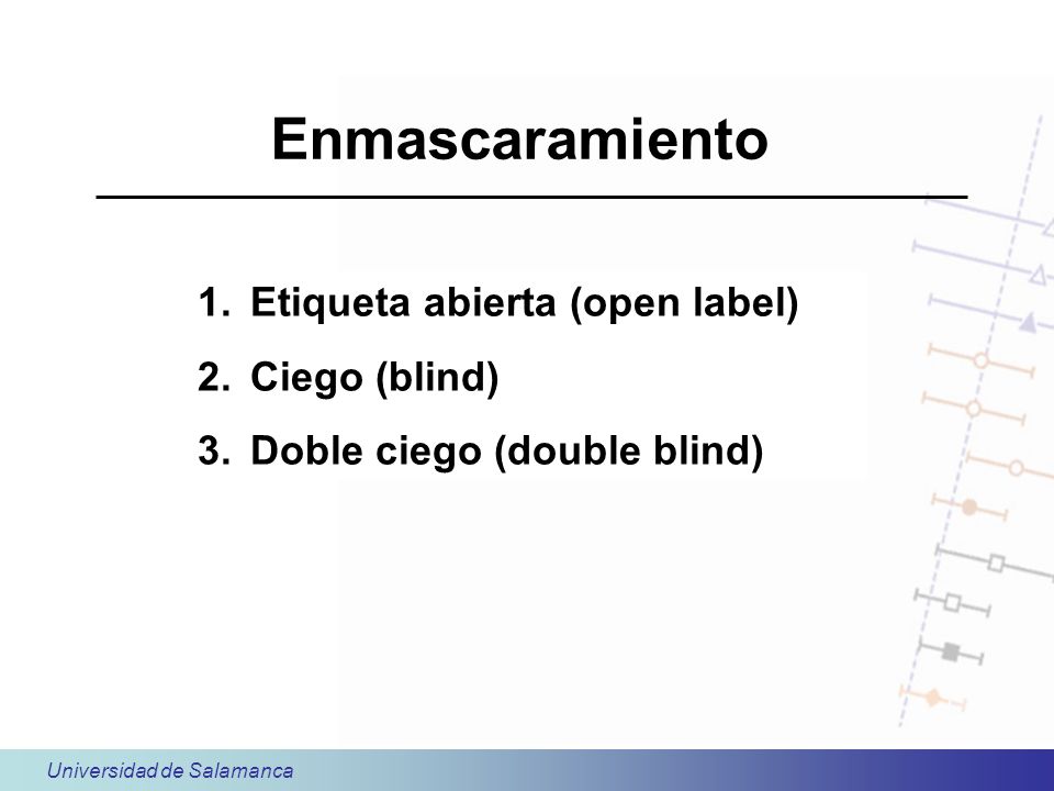 Enmascaramiento Etiqueta abierta (open label) Ciego (blind)