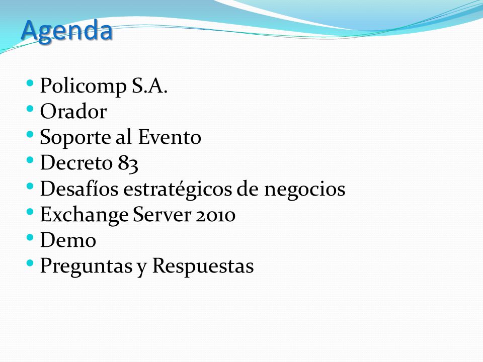 Agenda Policomp S.A. Orador Soporte al Evento Decreto 83