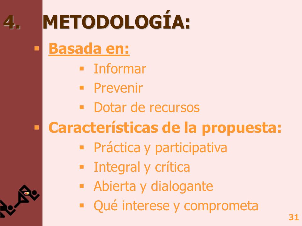 4. METODOLOGÍA: Basada en: Características de la propuesta: Informar