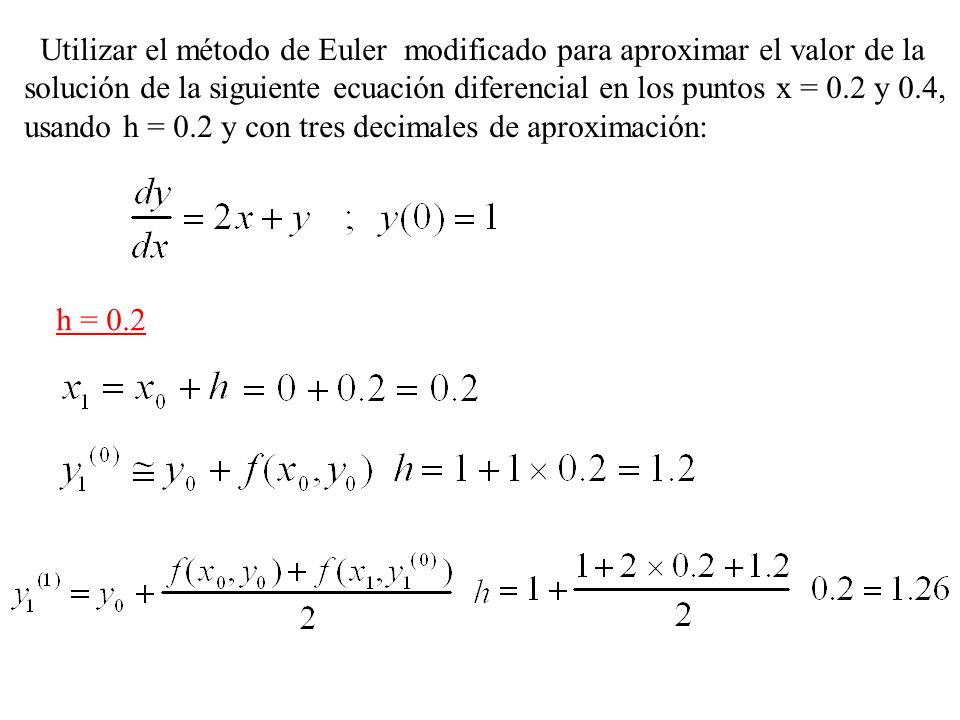 Utilizar el método de Euler modificado para aproximar el valor de la