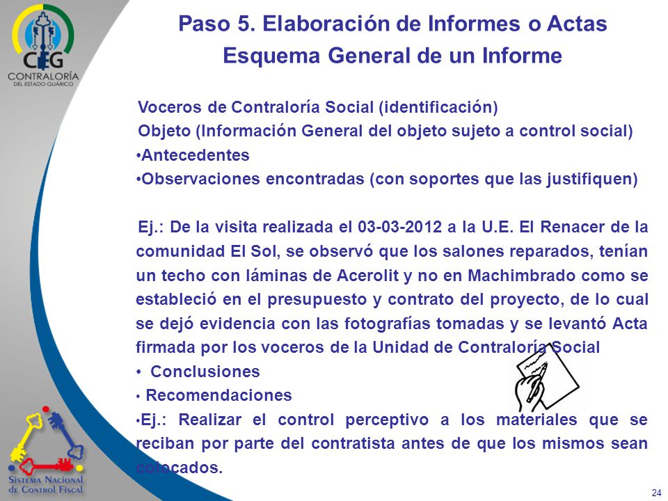 Paso 5. Elaboración de Informes o Actas Esquema General de un Informe